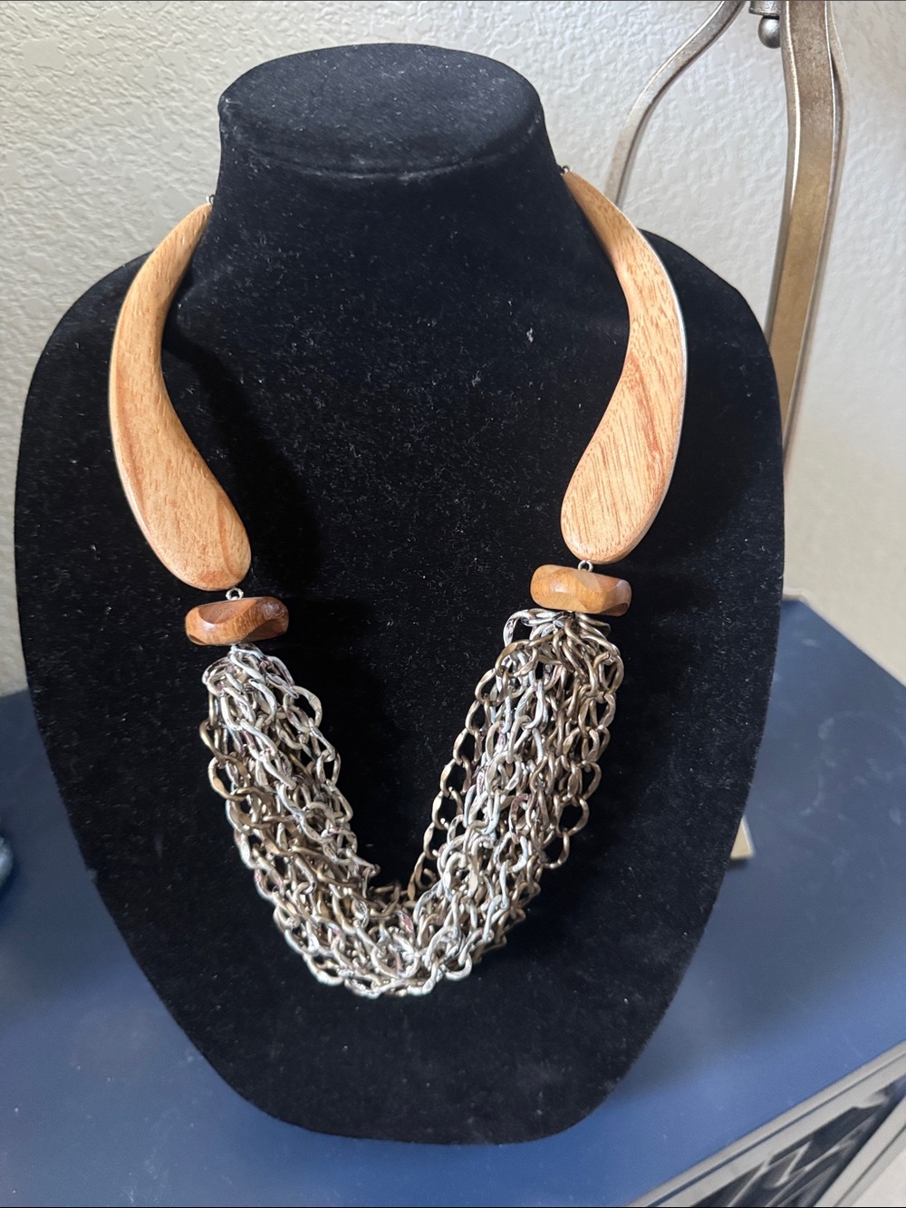 Wood and Silver-Tone Multi-Chain Statement Necklace - Brown